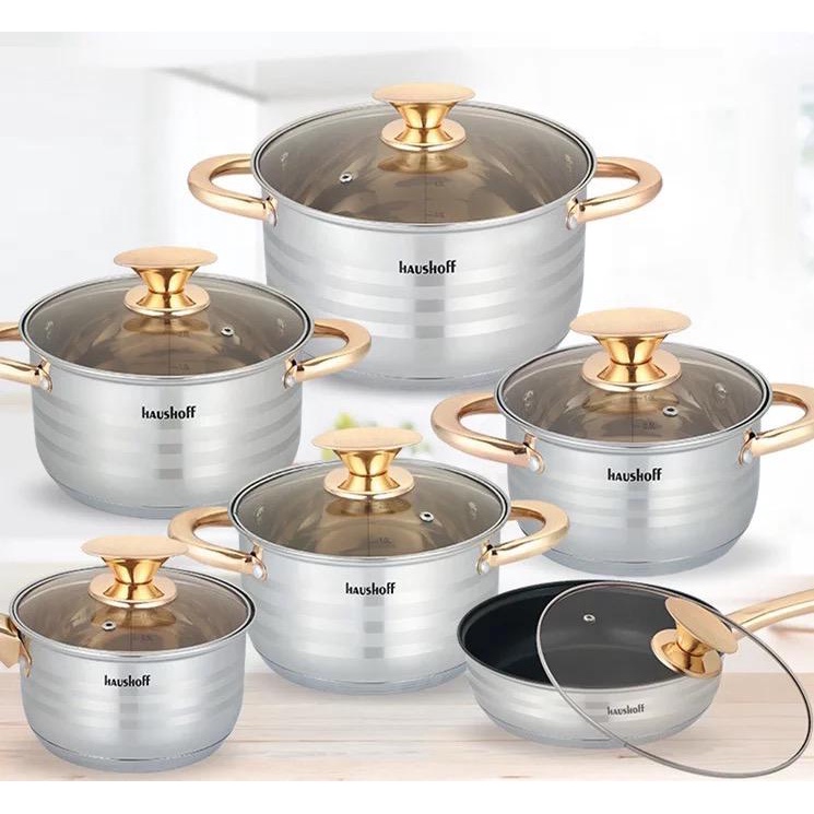 12PCS Stainless Steel Cookware Set Cooking Pot Non Stick Pan Frying Pan ...