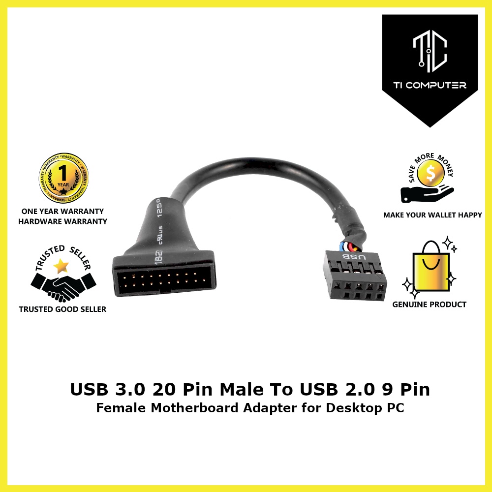 USB 3.0 20 Pin Male To USB 2.0 9 Pin Female Motherboard Adapter for ...