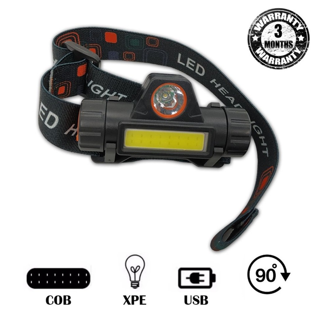 USB Rechargeable Waterproof 2 In 1 LED Headlamp Headlight Head Torch ...