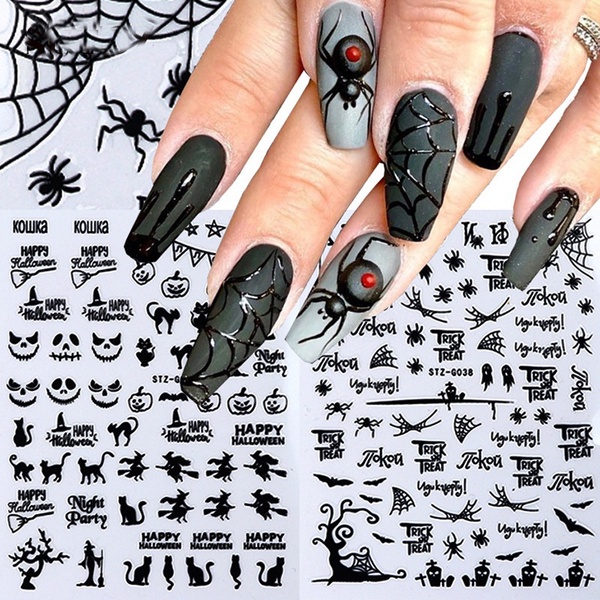 5D Halloween Spider Eyeball Nail Stickers Gems Embossed DIY Self Adhesive  Decals Scab Blood Nail Decoration Manicure Accessories - AliExpress