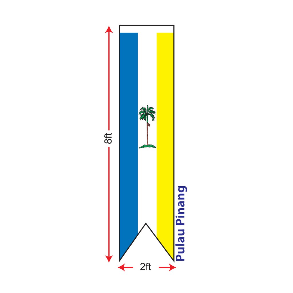 Pulau Pinang Flag 2x8ft Banner, Bendera Pulau Pinang 2x8ft, Polyester ...