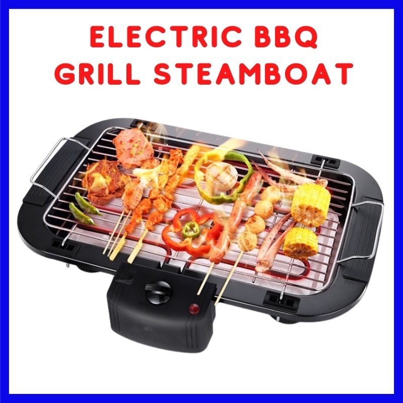 Electric Barbecue BBQ Grill & Steamboat Hot Pot Pan/ Pemangang BBQ