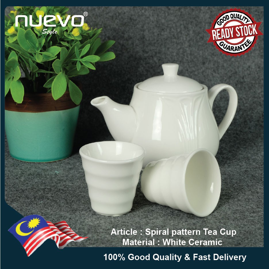 NUEVO STYLE White Ceramic Spiral Pattern Tea Cup 白色陶瓷螺旋花纹茶杯 Cawan Teh ...