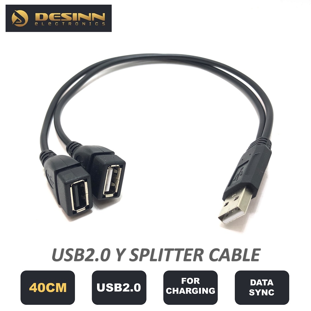 USB Splitter USB 2.0 Y Splitter Charger Cable 1 Male to 2 Female Power