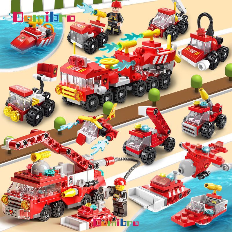 Mini 6 In 1 Building Blocks Minifigure Police Car Fire Truck Castle ...