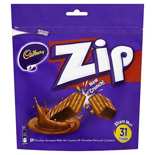 CADBURY ZIP CHOCO WAFER BAR COATED WITH CHOCO 31 X 6.5G 201.5GRMS ...