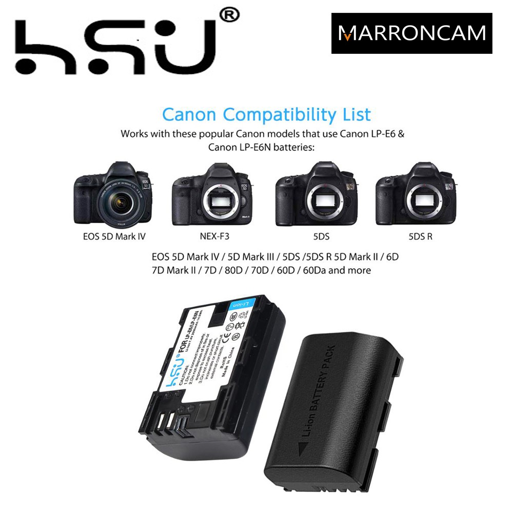 MVolt 2200mAh Replacement Battery (LP-E6/LP-E6N) For Canon EOS 60D, 70D, 80D, 5D Mark II/III/IV, 6D Mark II, 7D Mark II