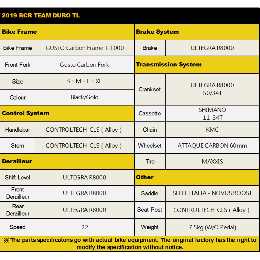 Gusto road bike size chart sale