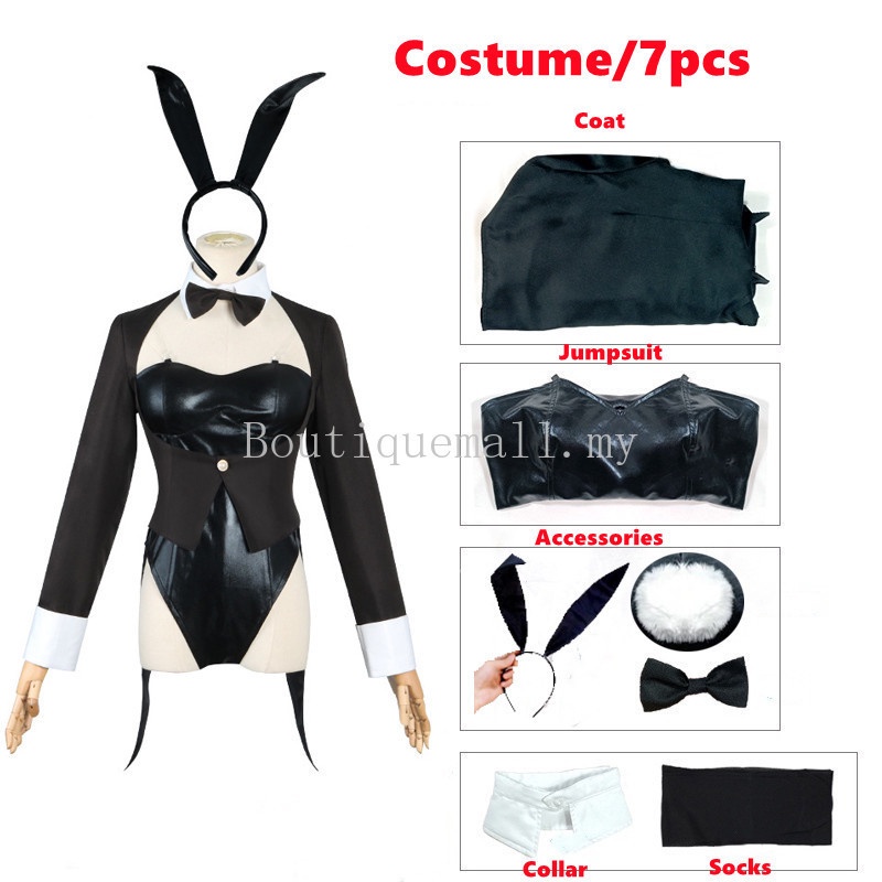 Marin Kitagawa Women Black Jumpsuit Bunny Girl Outfit Carnival Halloween Cosplay Costume