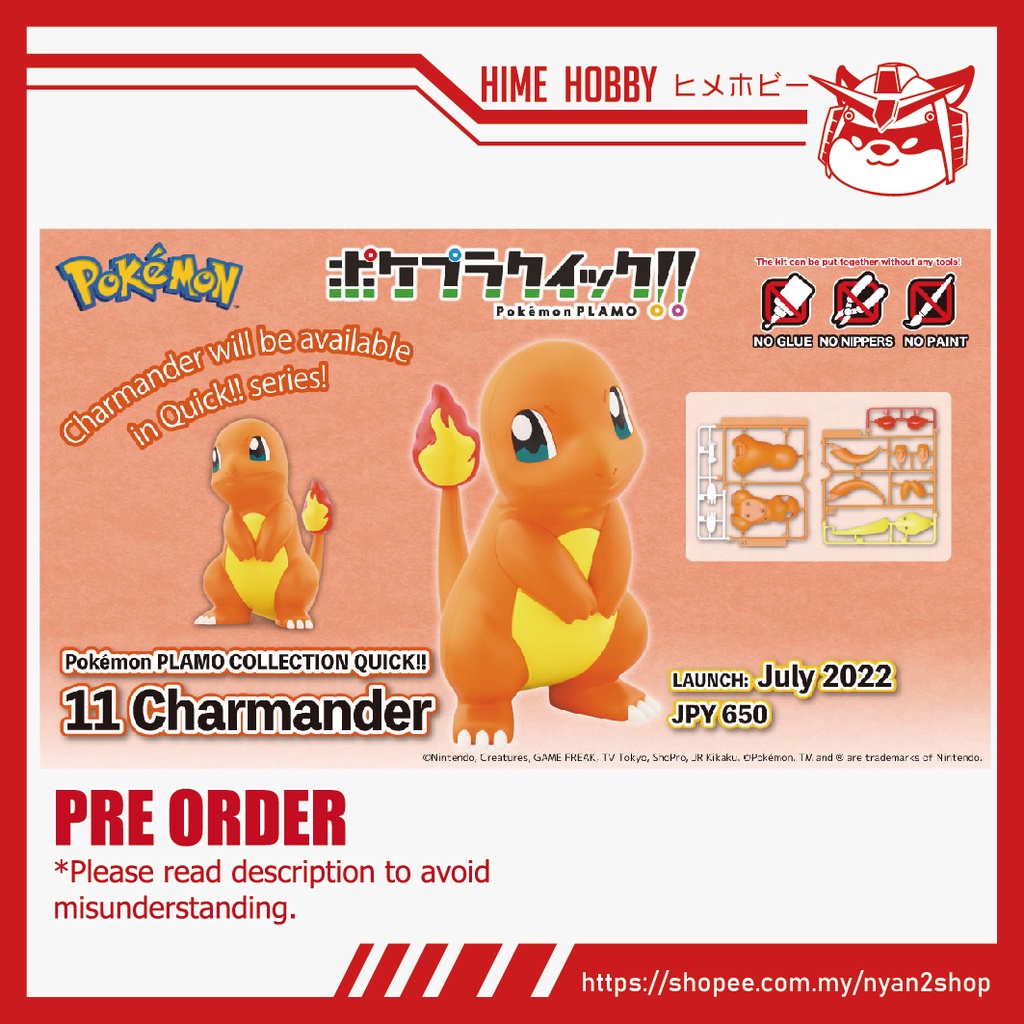 [Bal.] Bandai model kit : Pokemon Quick Plamo - Charmander | Shopee ...