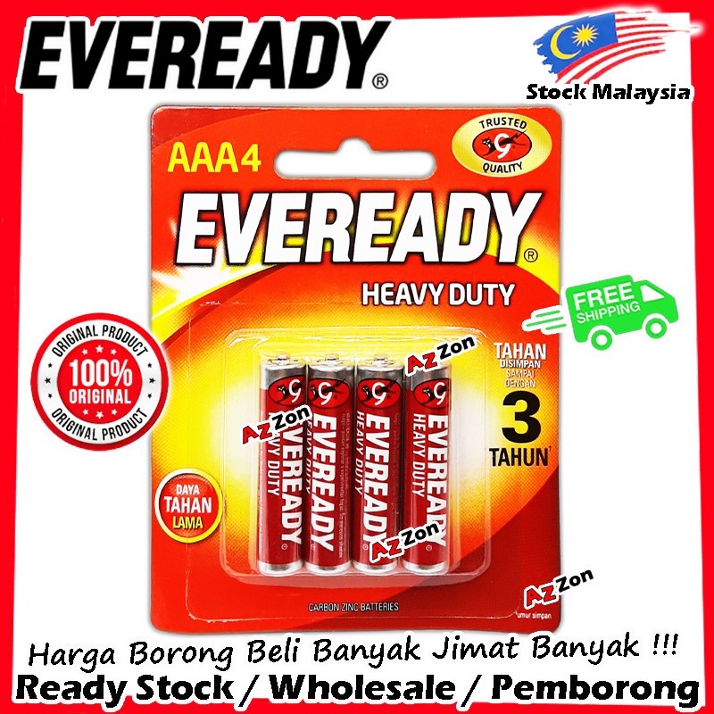 Original Eveready Heavy Duty Battery Size Aaa 4pcs Bateri Eve