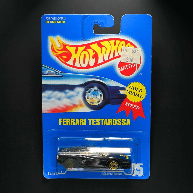 Hot Wheels Blue Card Ferrari Testarossa Collector #35 Gold Rims