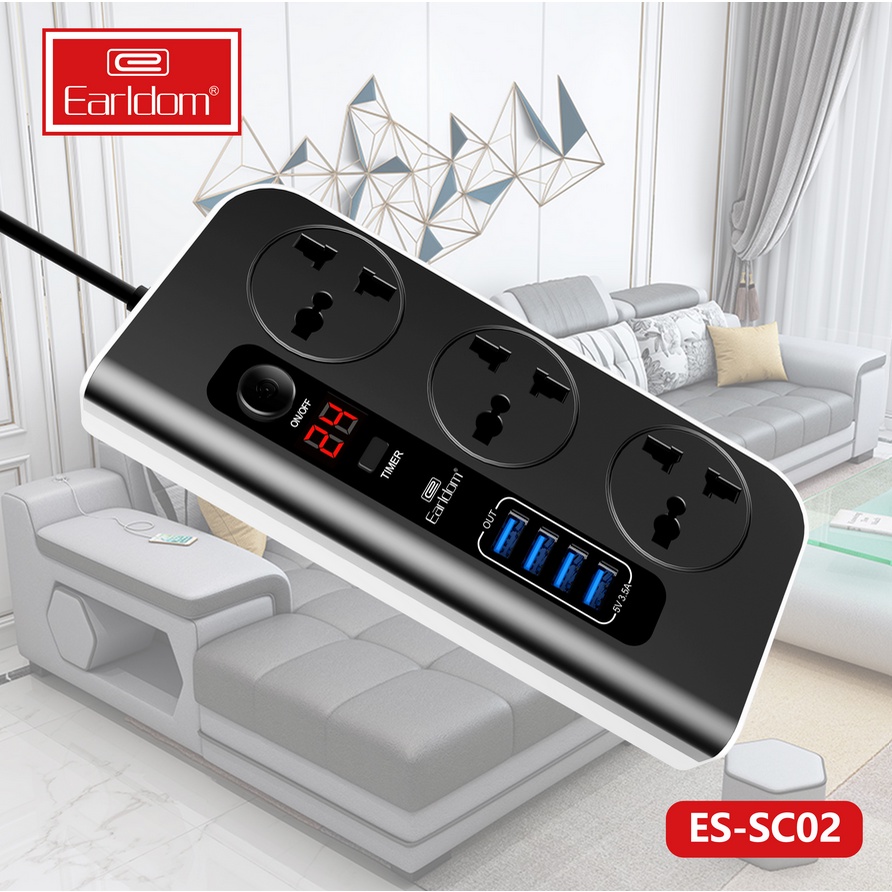 EARLDOM EC-SC02 LED DIGITAL DISPLAY 2650W POWER SOCKET (4 USB PORT 3.5A ...