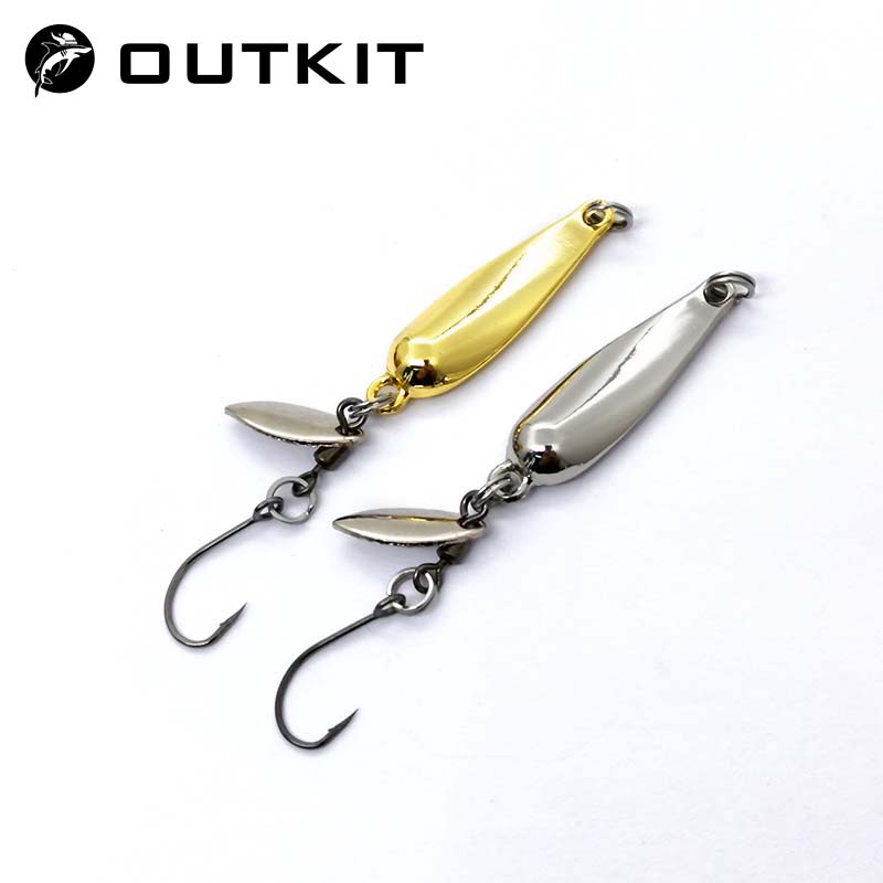 OUTKIT 1Pcs Spinner Spoon Metal Bait Micro Fishing Lure Small Sequins  Copper Long Shot Baits For Bass Trout Perch Pike Rotating
