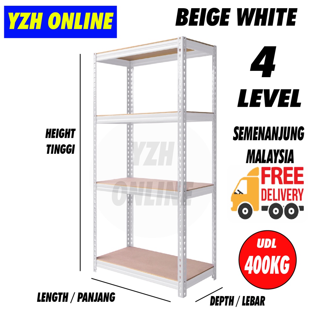 Boltless Rack White Beige Quality 4 level Storage Rack Rak Besi Rak ...