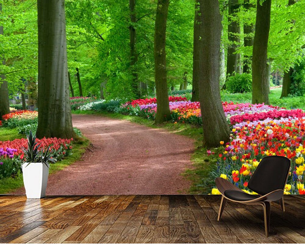 Custom Spring scenery big tree flower in the park 3d wallpaper,living ...
