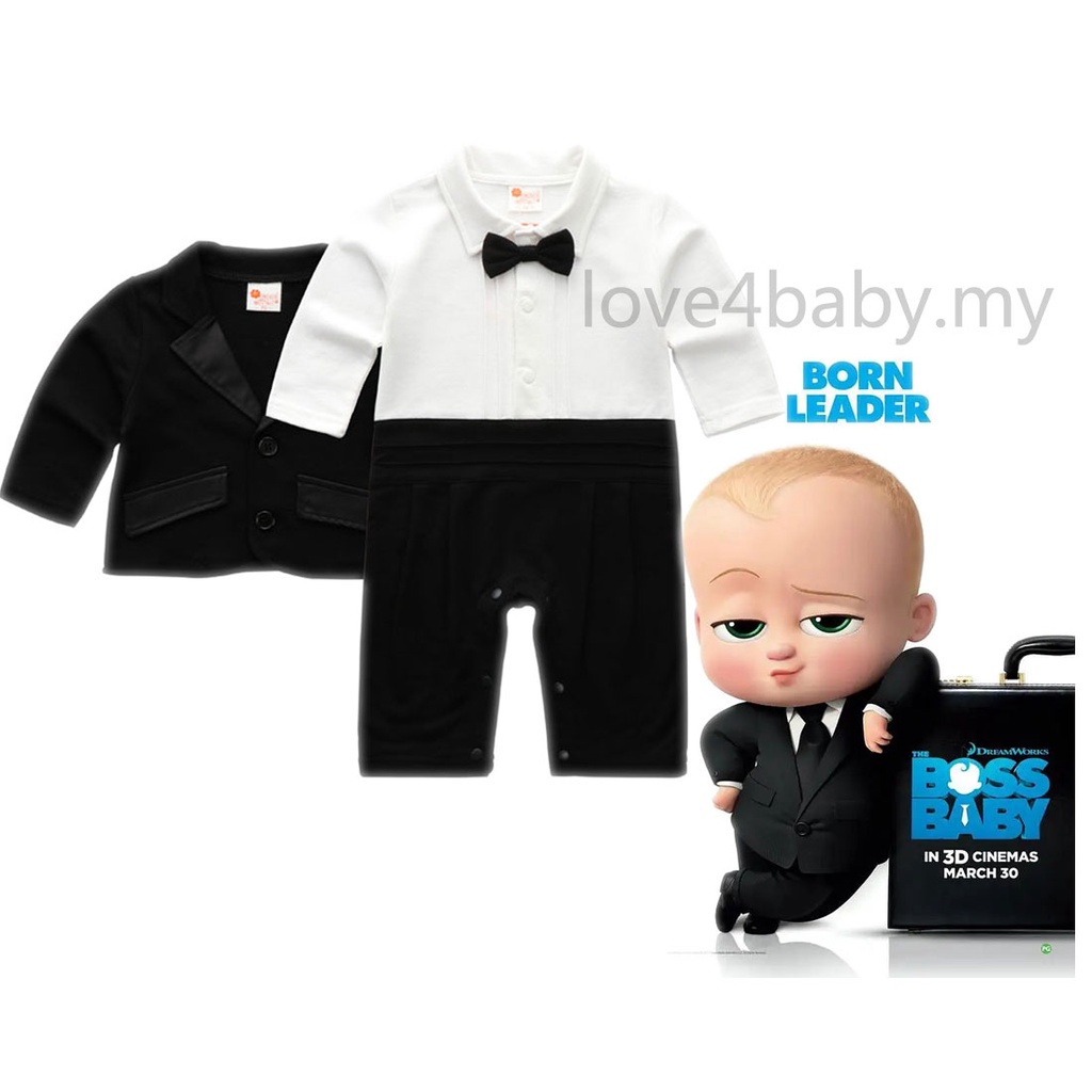 Fashion Gentleman Baby Boy Suit Boss Baby Costume Black Long Sleeve