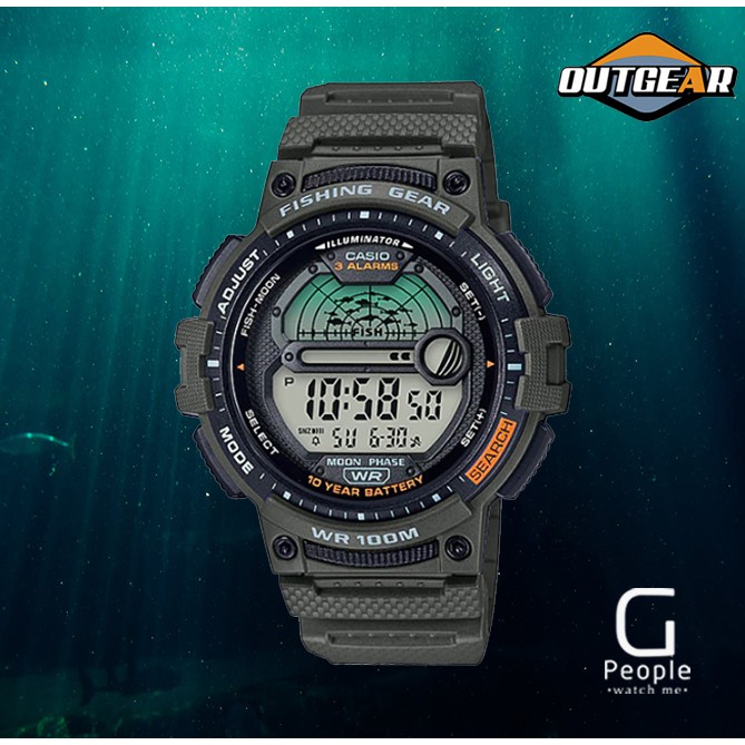 Casio Outgear Moon Data Fishing Gear Digital Watch WS-1200H-3AV, WS1200H