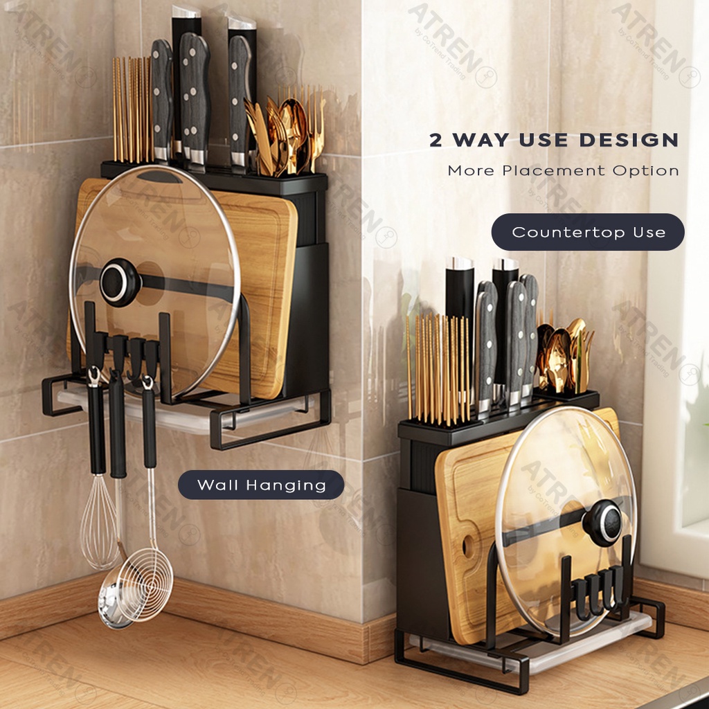 Knife Holder 5 In 1 Kitchen Organizer Rack Wall Mounted Utensils ...