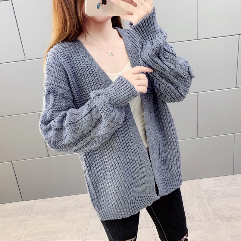 New Loose Long-sleeved Knit Sweater Cardigans Korean | Shopee Malaysia