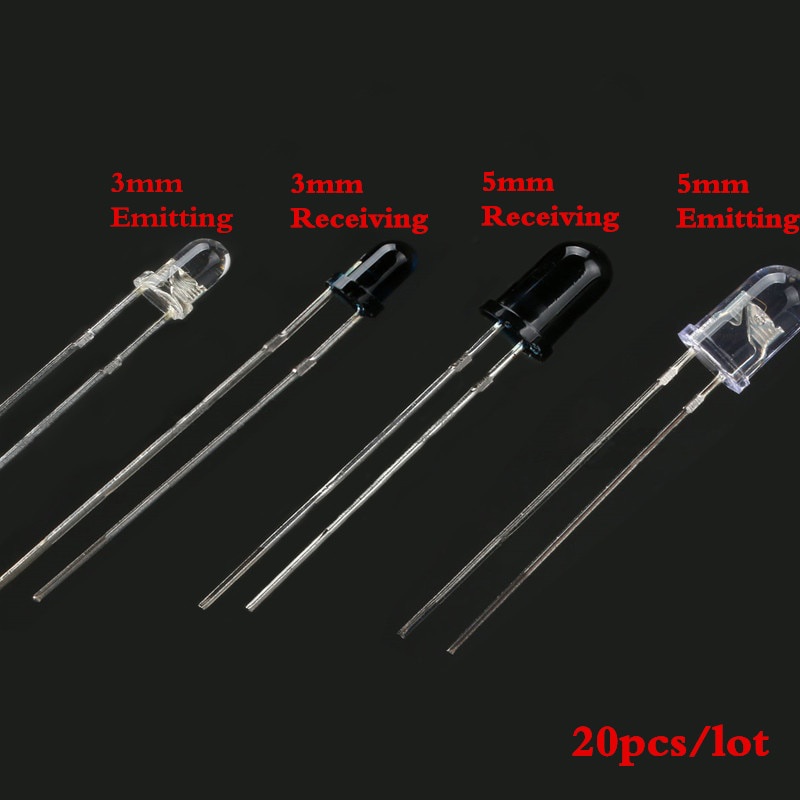 20pcs LED 3mm 5mm 940nm IR Infrared Emitting Receiving Diode Round Tube ...