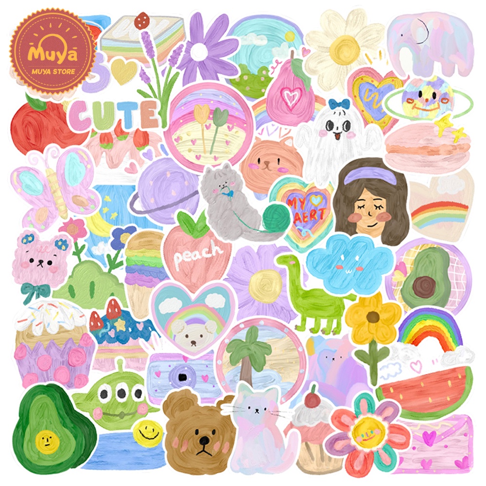 MUYA 50pcs Cartoon Painted Stickers for Kids Cute Graffiti Stickers ...