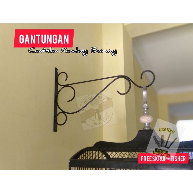 View of GANTUNGAN Bird Cage Hanger C / Iron Bird Cage Hanger Wall mount ...