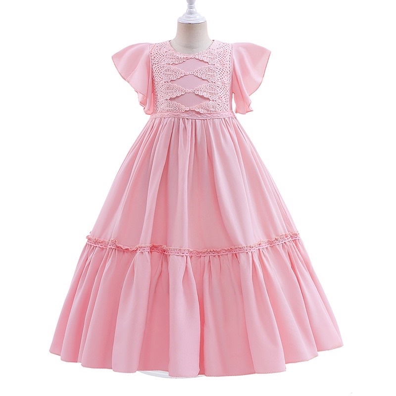 3-8years Gown Princess Long Dress Raya Kids Girl Children Pink White ...