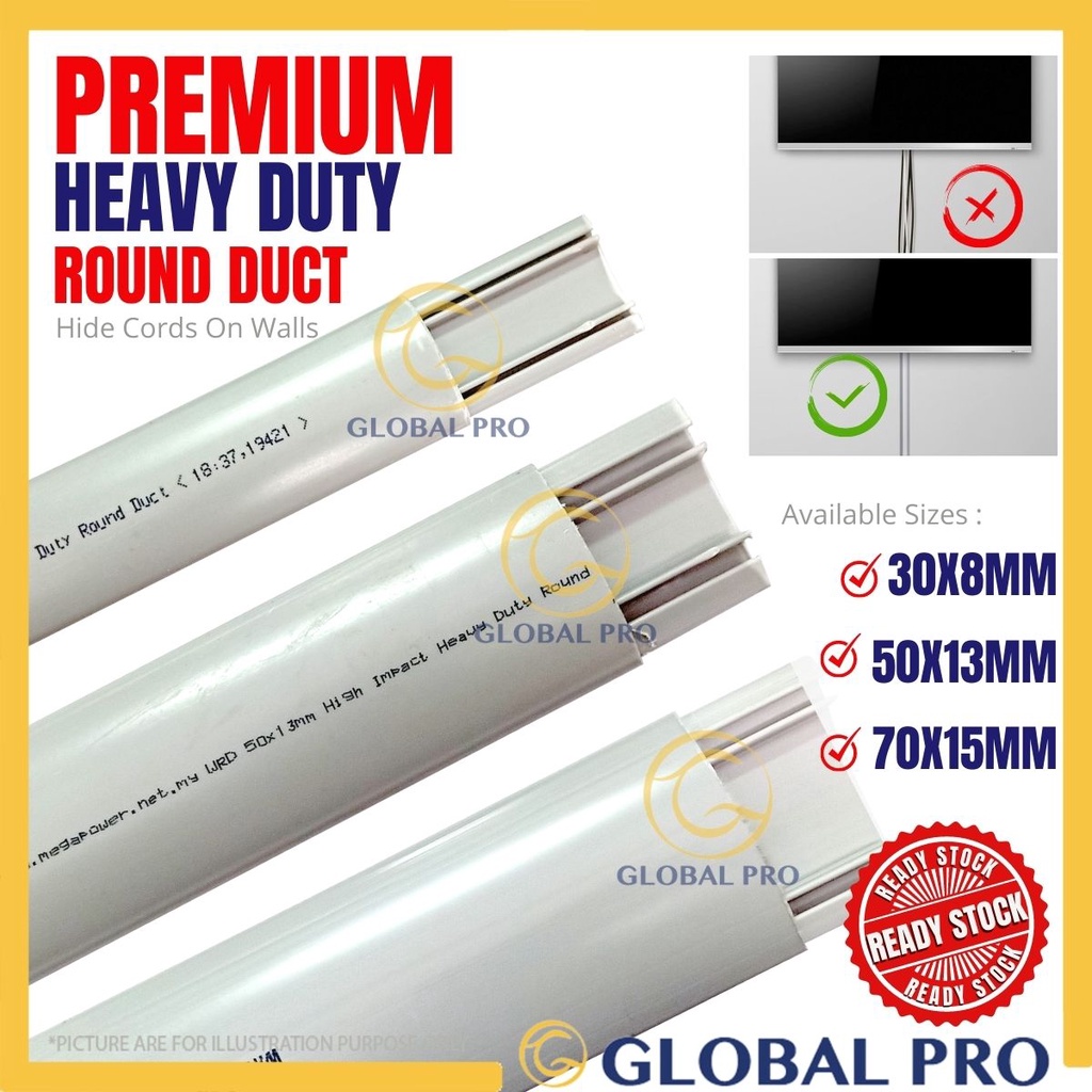 30x8MM / 50X13MM / 70X15MM PREMIUM Half Round Type Wiring Duct Grey