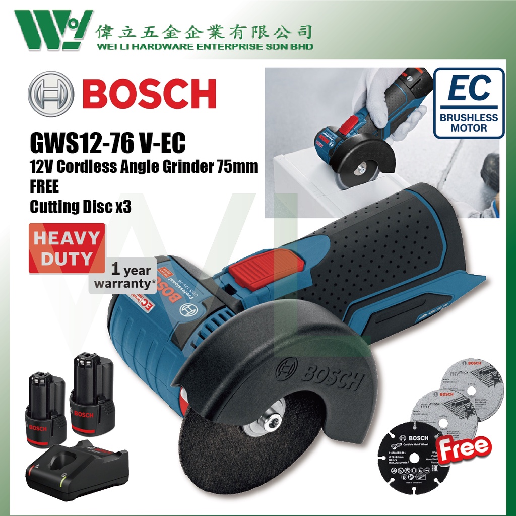 Bosch GWS12V-76 Cordless 3 Angle Grinder 12V mini grinder cordless grinder  battery mesin grinder grender mini grinder