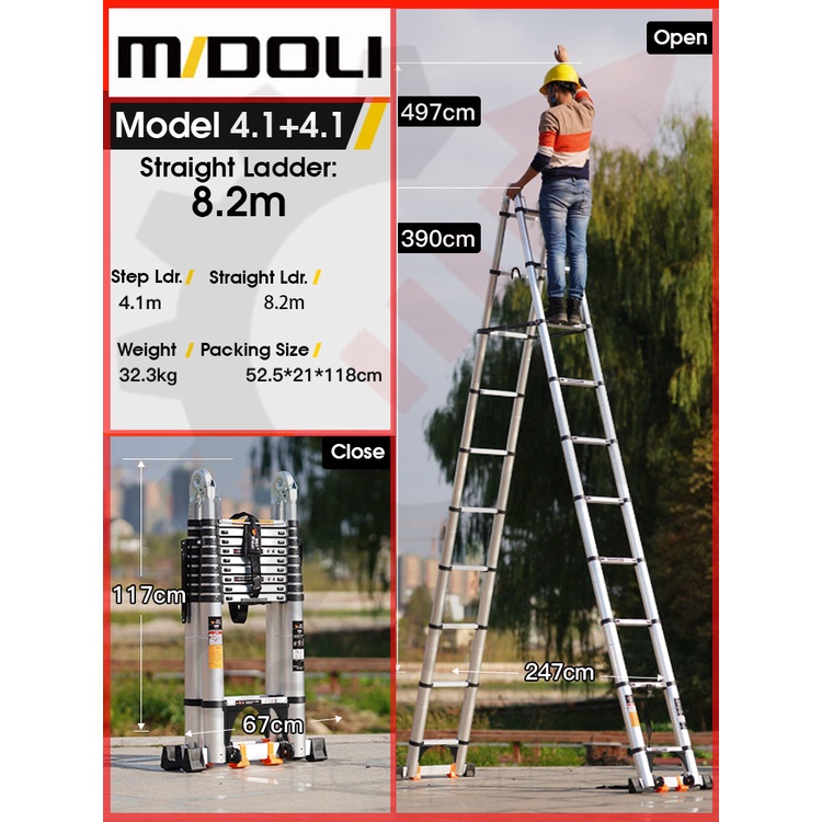 [Local Ship] Multi-Purpose Telescopic Ladder MIDOLI with extra Safety ...