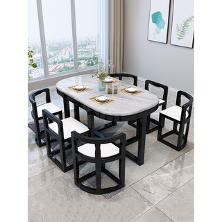6 Seater Marble Solid Wood Space Saving Dining Table Chair Set ...