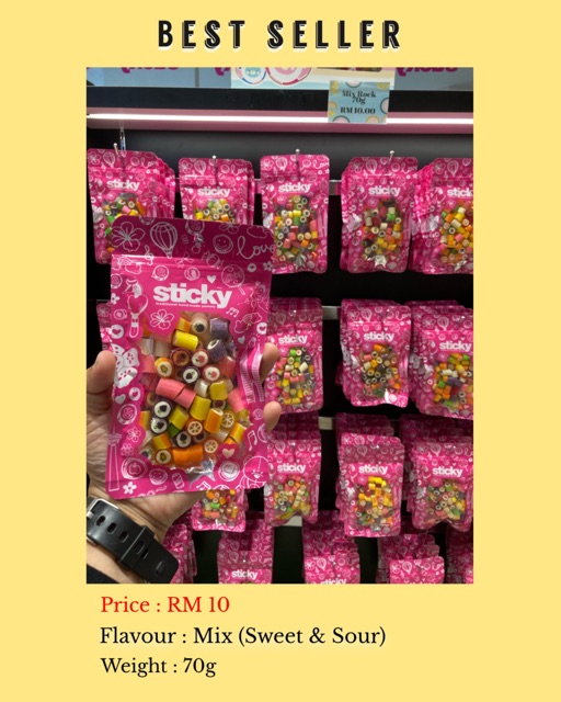 Sticky Candy Mix Rock 70g Gula Gula Sweet Fruits Flavours Handmade Shopee Malaysia 5170