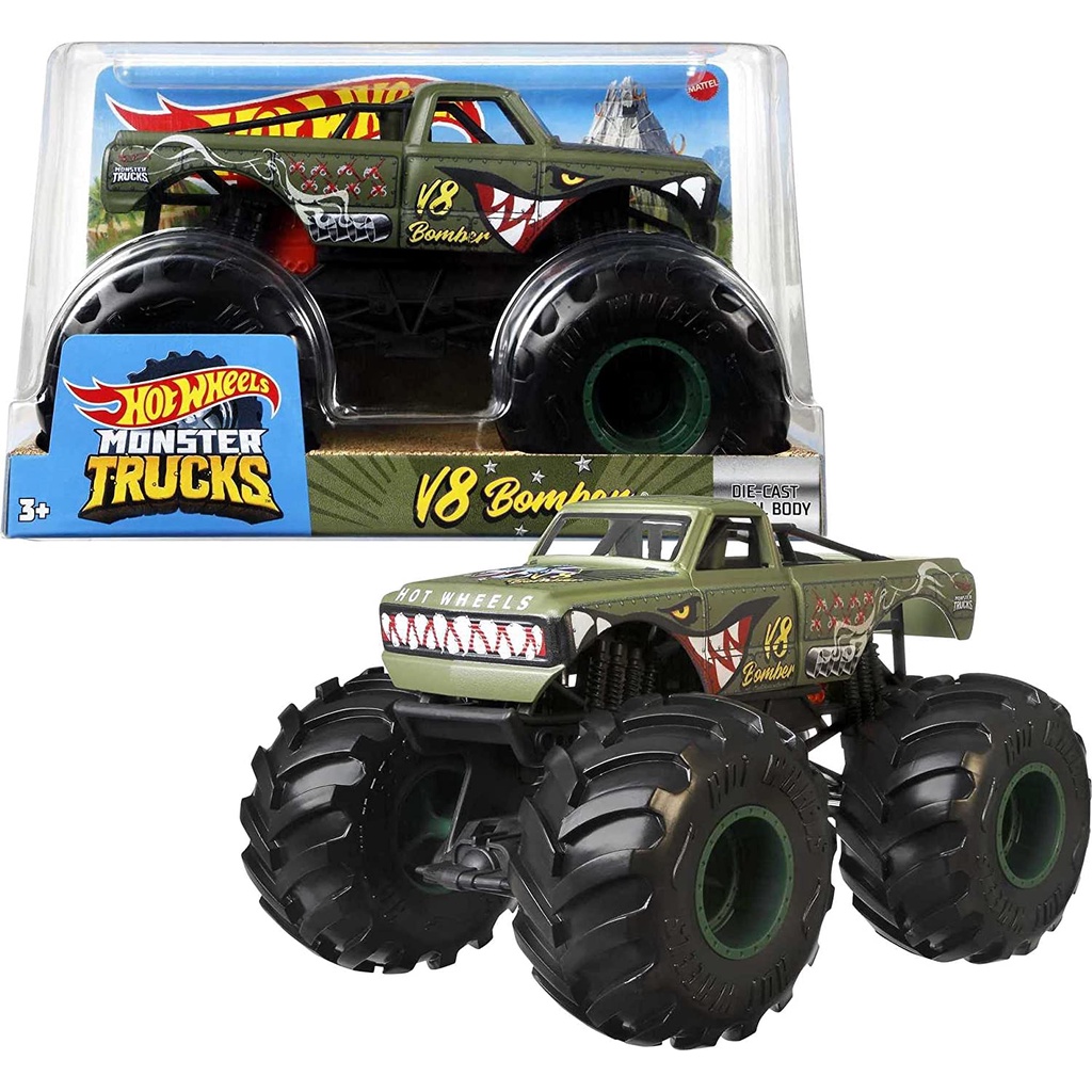 Hot Wheels Monster Truck 1:24 Scale Green Bomber Vehicle with Giant ...