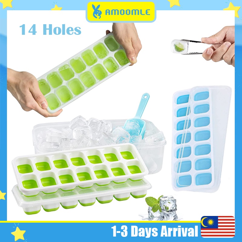 14 Holes Silicone Ice Cube Tray With Cover Baby Food Puree Mold Tray ...