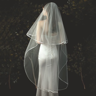 1pc Women's Wedding Bridal Veil Short 2 Tier Bead Edge Head