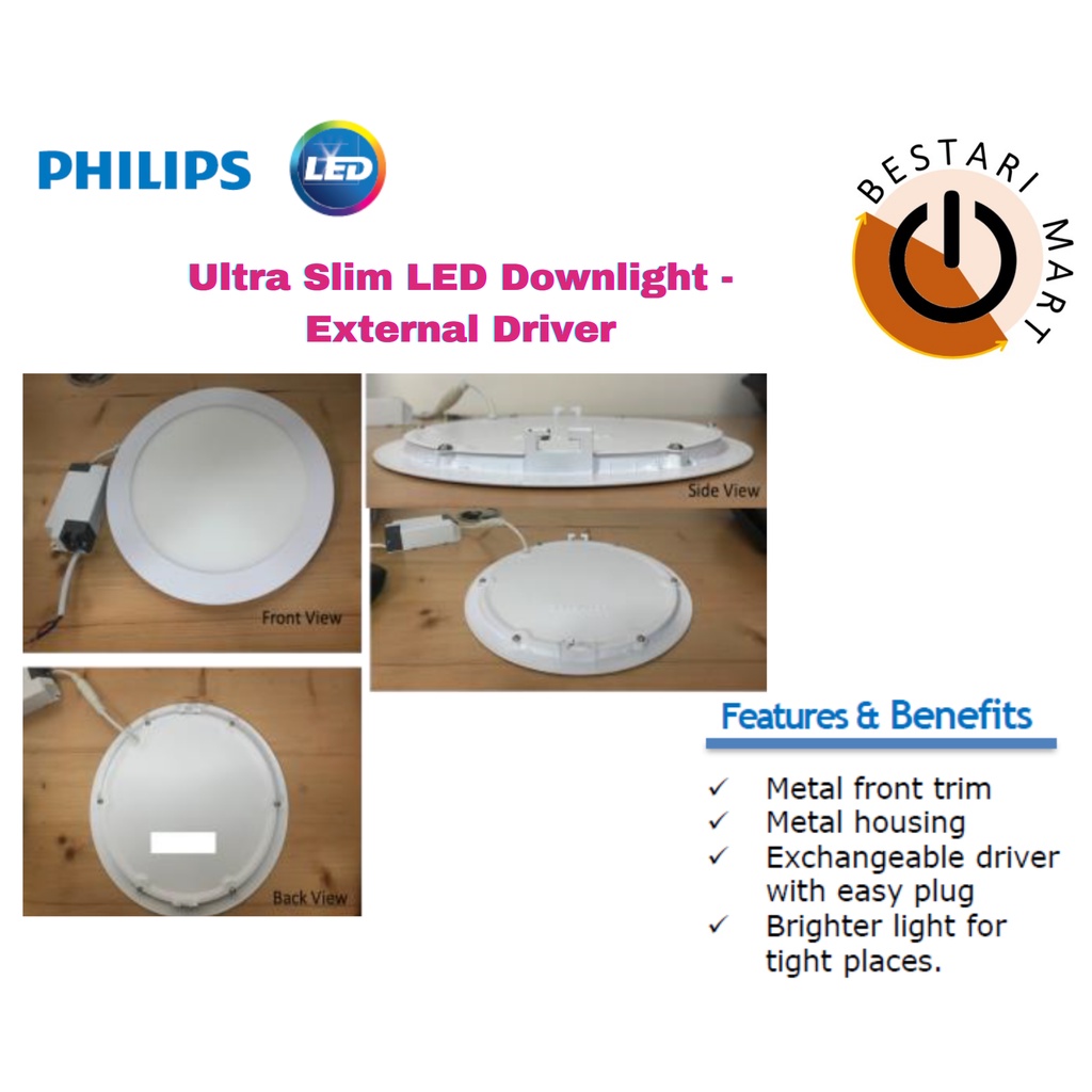 PHILIPS ULTRA SLIM LED DOWNLIGHT DL252 (ROUND) - 15W 6500K | Shopee ...