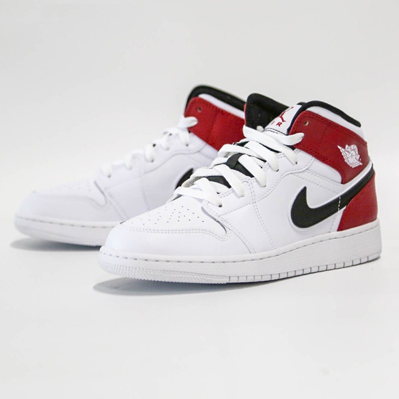 Nike Air Jordan 1 Mid AJ1 black White Red Little Chicago Middle gang ...