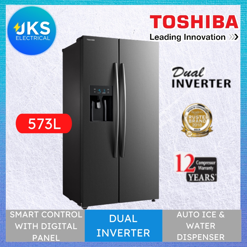 Toshiba 573L Side By Side Dual Inverter Refrigerator GRRS637WEPMY with Auto Ice & Water