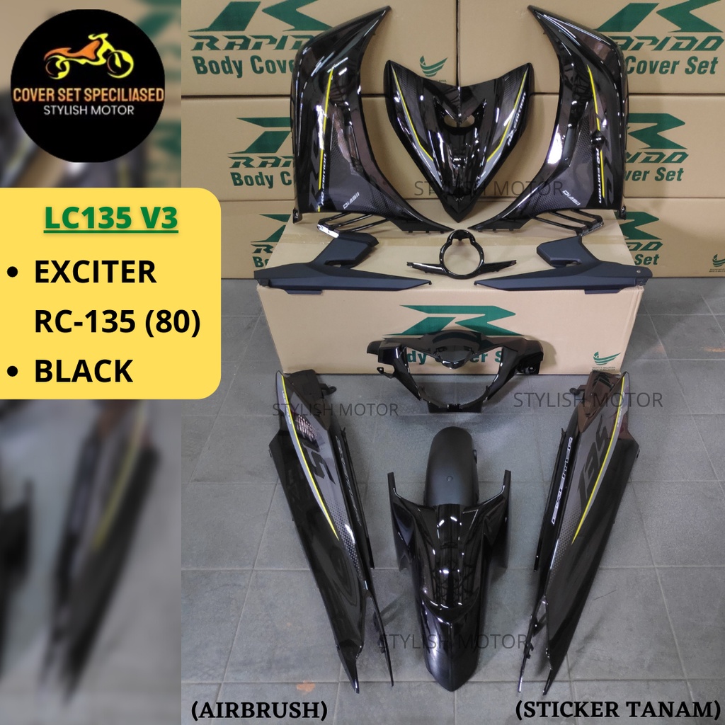 LC135 V3 4S 5S ES EXCITER RC135 BLACK RAPIDO COVER SET (STICKER TANAM