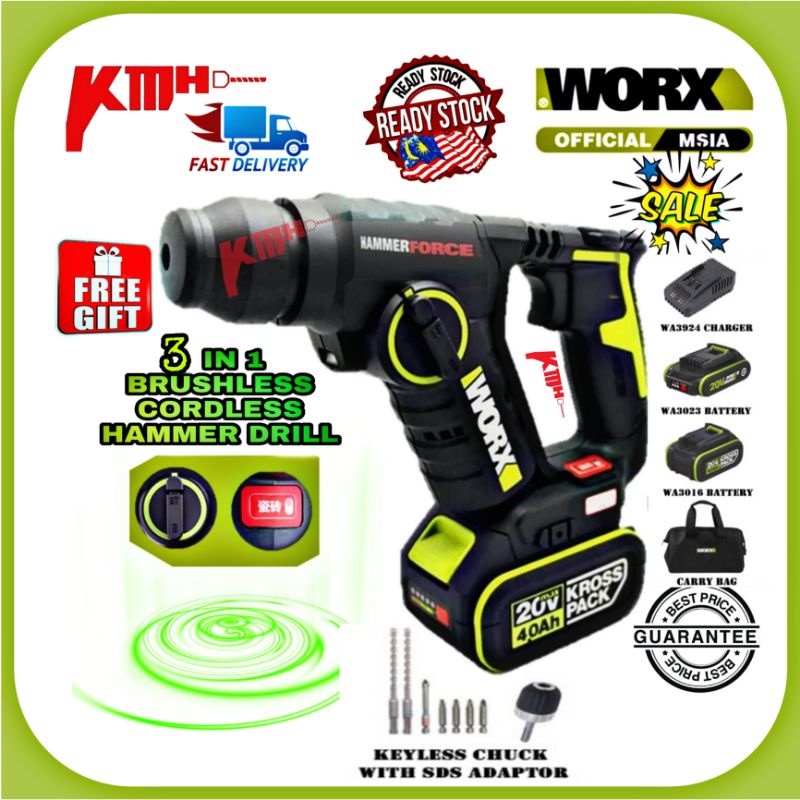 WORX WU380S.5 BRUSHLESS ROTARY HAMMER BRUSHLESS 20V (Professional Power