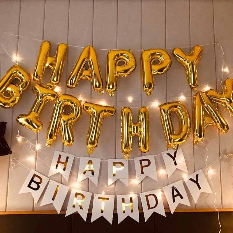 16 Inch Happy Birthday Set Gold Sliver Hb Aluminium Foil Balloon Letter ...