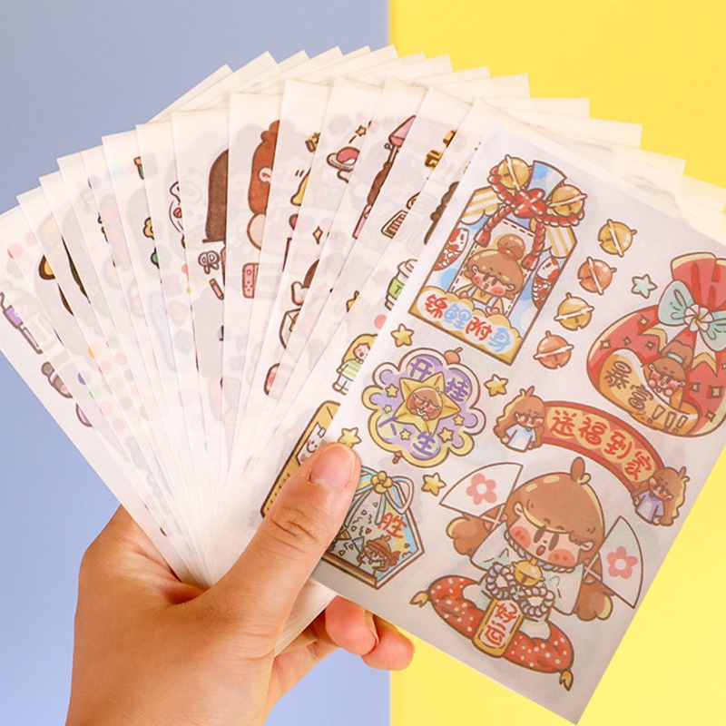 16 Sheets Cute Cartoon Girl Series Stickers with Small Shovel Student ...