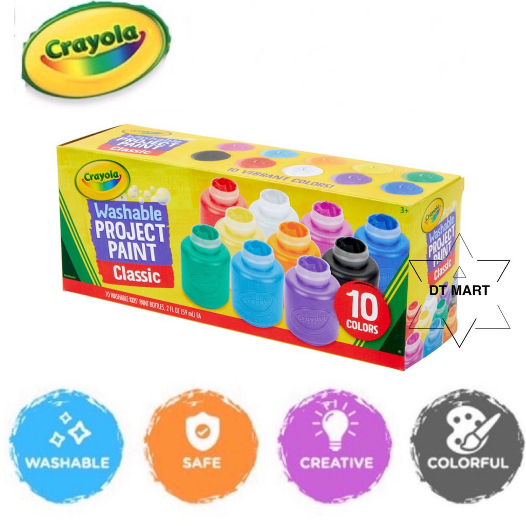 Crayola Washable 2oz Kids Project Paint 10 Count Mess Free Painting Easy Clean Up Painting Gift