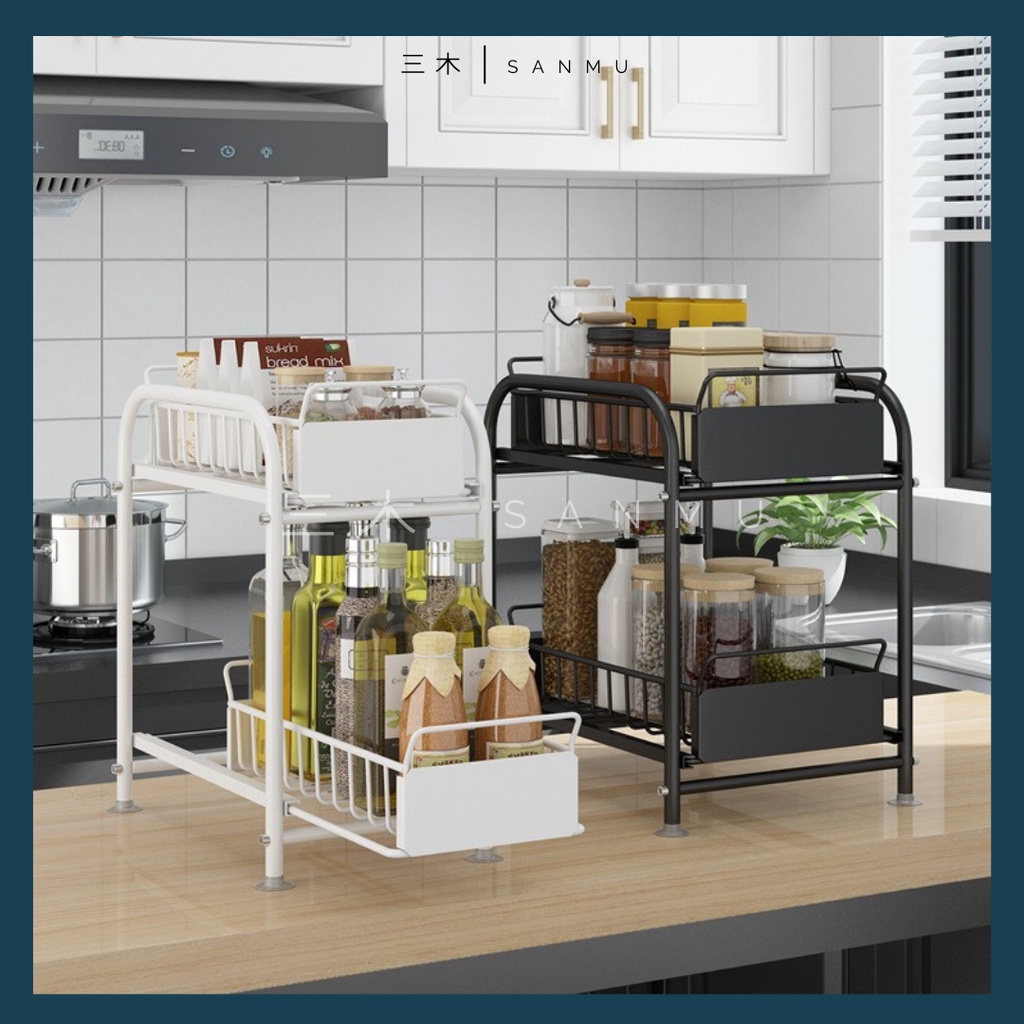 SANMU Kitchen Stainless Steel under Sink Shelf Storage Rack Rak Bawah ...