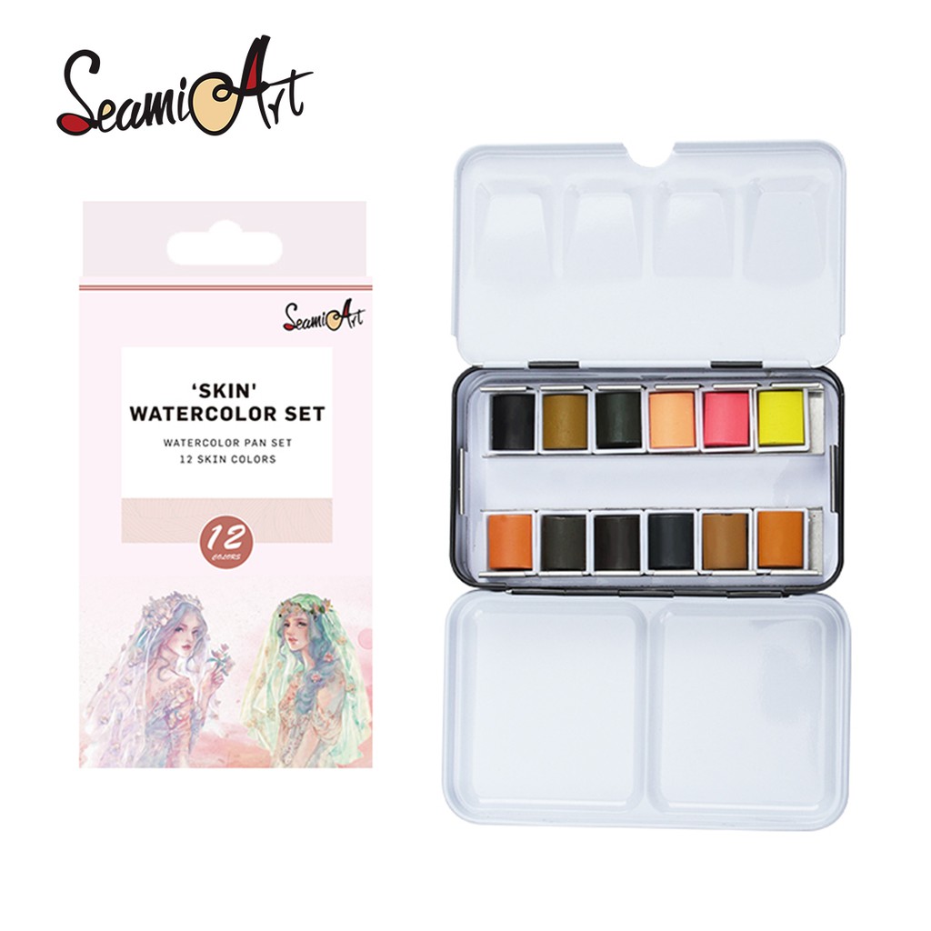 SeamiArt Skin Colors Solid Watercolor with Portable Metal Box (12 Pcs ...