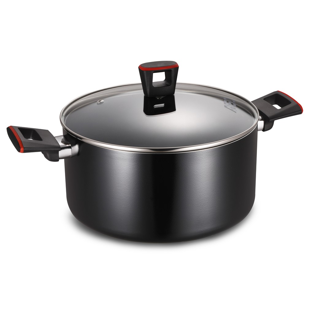 ASD GUSTO RED 24CM NON-STICK STOCK POT + TEMPERED GLASS COVER HP-8724 ...