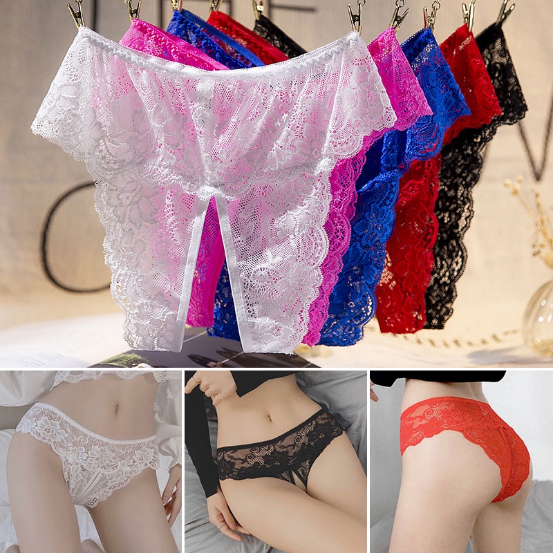 Women Sexy Open Crotch Panties Lace Spandex Crotchless Thongs For Sex