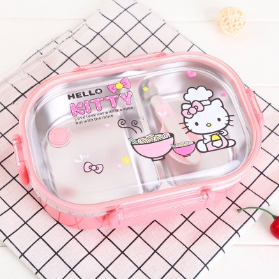 Hello Kitty Cartoon Kids Student Lunch Box Stainless Steel Picnic Bento ...