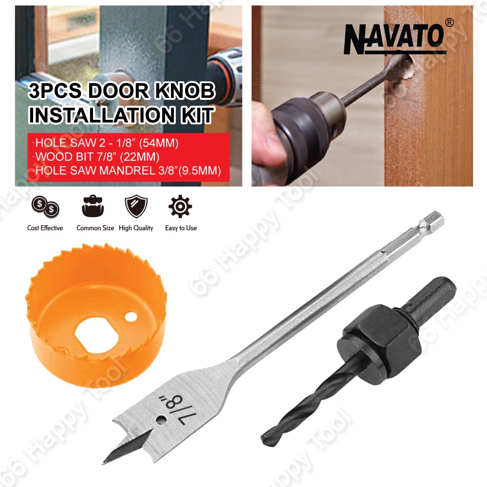 NAVATO 3pcs Set Door Lock Knob Installation Kit (Hex Flat Bit) 54mm